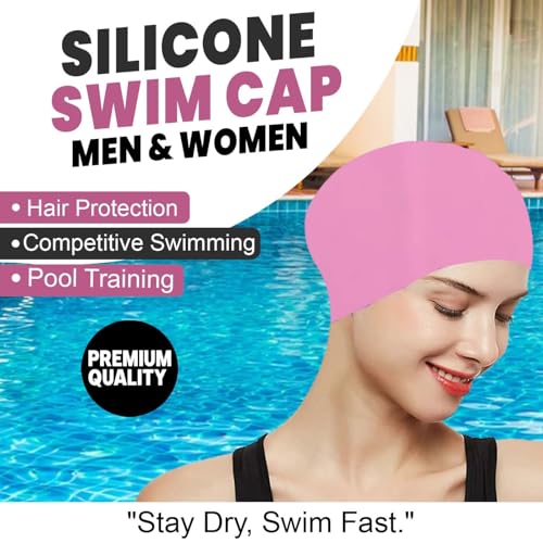Image of GLAN Swimming Cap and Goggles Set for Men and Women Silicone and Anti-Fog Swim Accessories for Kids and Adults (Swimming Cap with Goggle Pink)