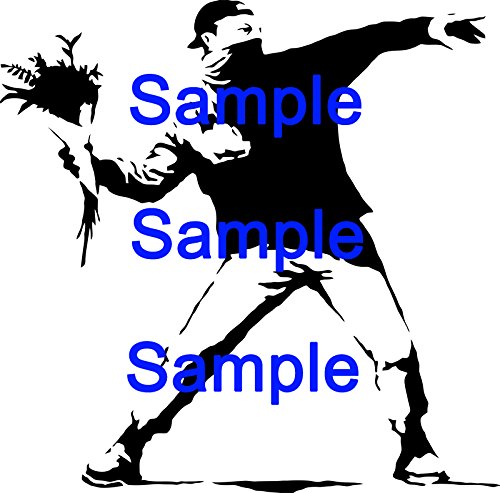 ( 35'' X 35'') Banksy Vinyl Wall Decal Protest Flower Thrower / Street Graffiti Art Decor Sticker / Removable Diy Home Mural + Free Random Decal Gift #TOP6