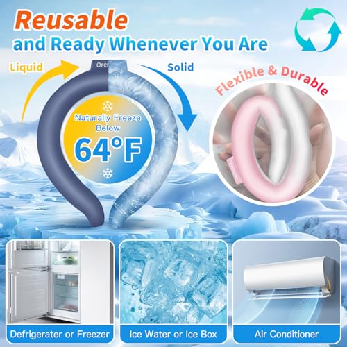 Image of Neck Cooling Tube 70% Gel Increase Ice Ring Neck Cooler Wearable Cooling Wraps Body Cooling Products for Outdoor Indoor Activities Relief for Hot Flashes(Blue,L)