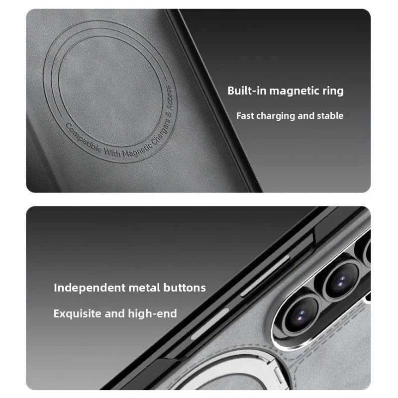 Image of TechTrendz Magsafe Compatible Built-in-Stand Flip Cover for Samsung Galaxy Z Fold 7, 360 Rotating Stand Luxury Nappa Style Leather Foldable Magnetic Flip Cover Galaxy Z Fold 7 5G (Gray)