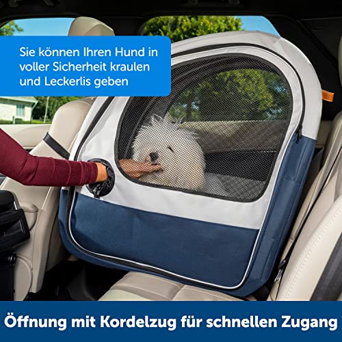 PetSafe Happy Ride Faltbare Transportbox, Hunde-Reisebox für die Autorückbank, Netztüren zur Belüftung, Blau/Grau