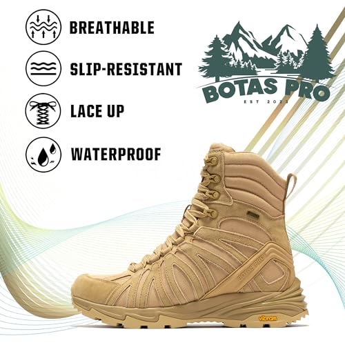 Image of Waterproof Tactical Boots Men, Breathable Outdoor Lightweight Military Hiking Work Boots for men