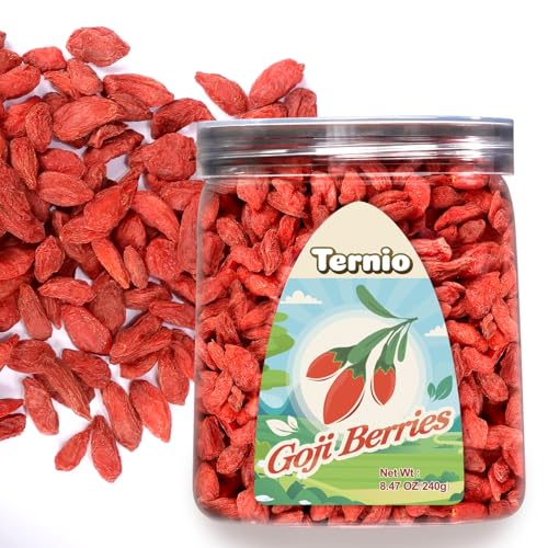 Image of Ternio Organics Goji Berries - 8.47oz/240g - 100% Natural Goji Berries - No Sulfates and Additives - Large Berries - Suitable for Making Goji berry tea, Powder, Oat Food and Snacks.