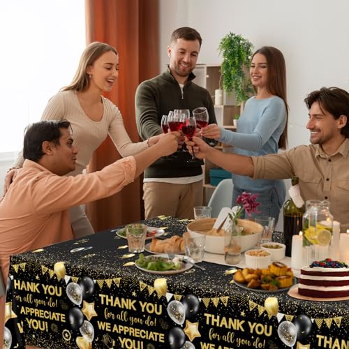 Image of We Appreciate You Tablecloth Decoration,Thanks You Party Decoration 3pcs Black and Gold Thank You for All You Do Table Covers for Appreciate Party Employee Teacher Doctor Decor