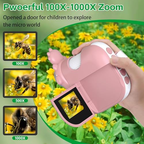 Image of Microscope for Kids, 2.0 Inch Digital Microscope with 1000X Magnification, Handheld Camera Mini Pocket Magnifying Glass, Educational Christmas Birthday Gifts Toys for Ages 3-12 Year Old, Pink