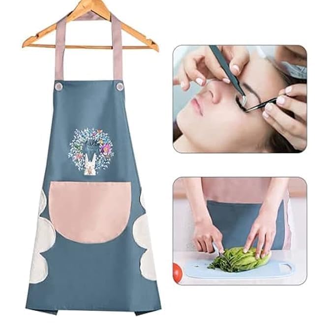 Koffing Waterproof Kitchen Apron for Women with Big Front Pocket Hand-Wiping Towel | Comfortable Wear-Resistant Chef Apron for Cooking | One Size Fits Most (Multicolour, Pack of 1) 2
