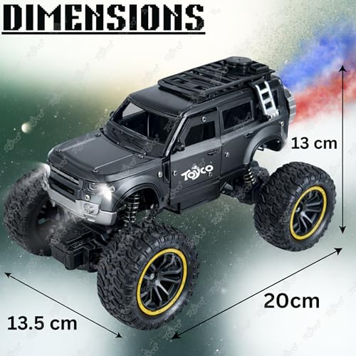 Image of toyco Rechargeable Deffender Remote Control Car Toy with Dual LED Smoke, Rugged Tyres, Alloy Body | 2.4GHz Off-Road RC Crawler SUV Monster Truck Gift for Kids,Boys and Girls Age 4-12+ (Dark Grey)