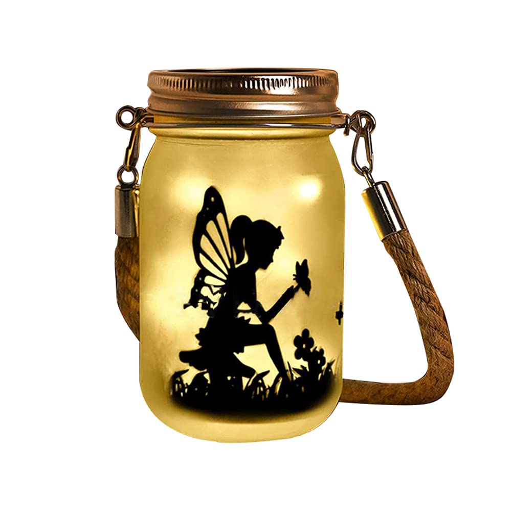 Uposao Solar Fairy Lantern Glass Hanging Jar Solar Outdoor Lights Fairy Decor for Garden Lawn Balcony Home Decoration Light