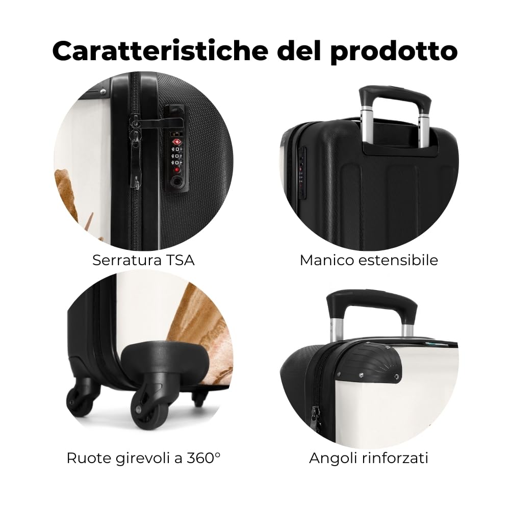 NoBoringSuitcases.com® Trolley Bagaglio a Mano 55x40x20, Bagaglio da 10 kg con Ruote, Valigia Rigida Leggera, Trolley Cabina con Paillette Dorate, Disponibile in 6 Design, Valigia per Aereo