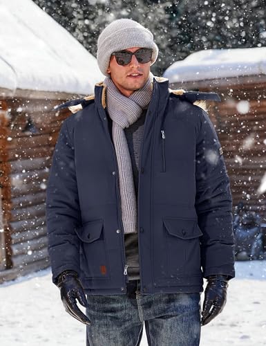 Image of TACVASEN Men's Standard Length Polyester Winter Jacket with Hood Water Repellent Windproof Thicken Parka Snow Ski Coat