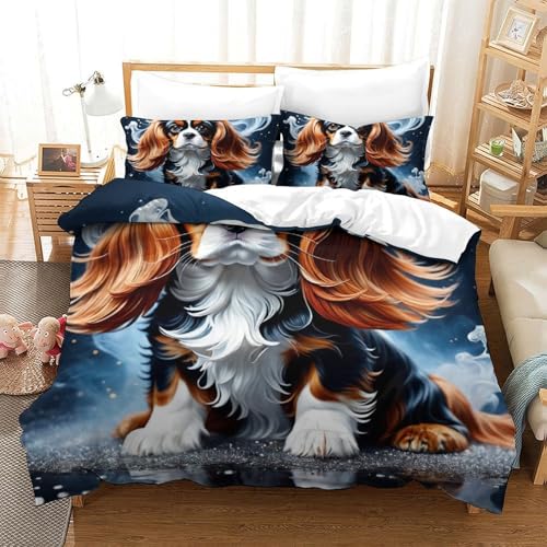 Cocker Spaniel Juego De Edredón Ropa De Cama, Juego De 3 Piezas Funda Nórdica Ropa De Cama De Funda De Edredón Fundas De Almohada con Cierre De Cremallera King（220x240cm）