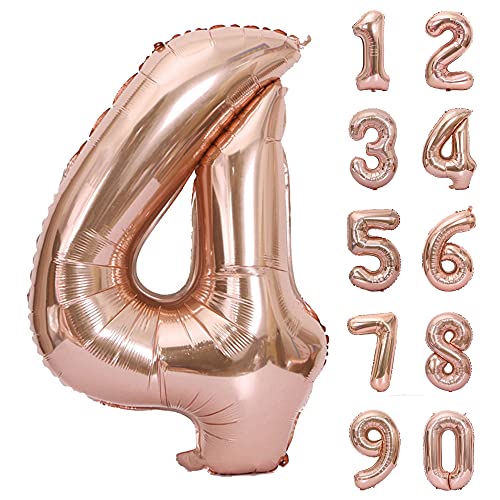 風船 ナンバー ローズゴールド バルーン アルミ 数字 40インチ 大きい 誕生日 ハッピーバースデー 飾り付け 記念日 パーティー 約90cm (ローズゴールド, 4)