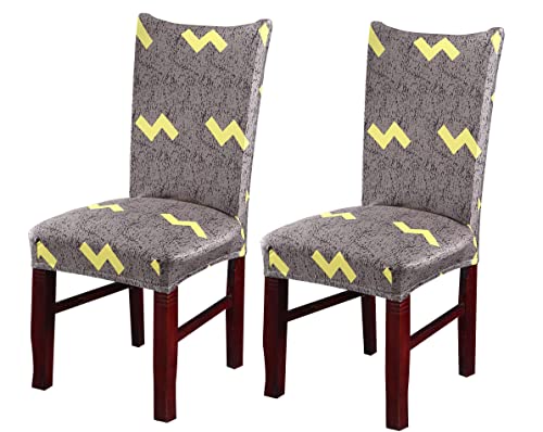 Image of House of Quirk Elastic Chair Cover Stretch Removable Washable Short Dining Chair Cover Protector Seat Slipcover (Pack of 2, Olive Flash Yellow)