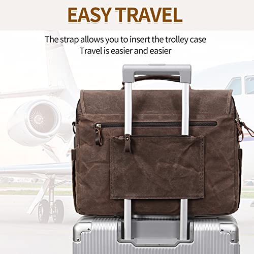 Neriion Messenger Bag For Men 15.6 Inch Vintage Canvas Genuine Leather Briefcase For Men Laptop Bag Waterproof Computer Satchel Shoulder Bag (Brown) #TOP6