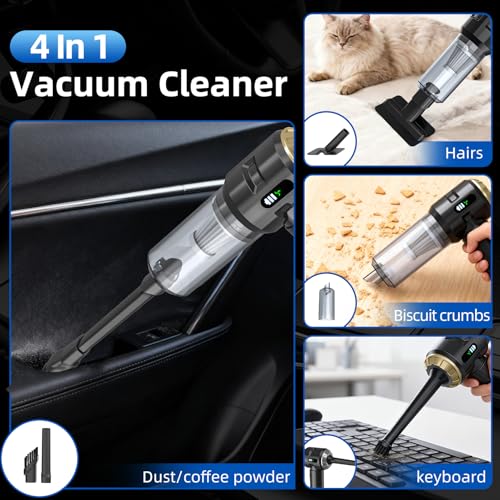 Image of Sycoodeal Handheld Car Vacuum Cleaner, 25000PA Strong Cyclonic Suction Portable Mini Vacuum Cordless with Digital Display Lightweight Handheld for Pet Hair, Car, Home, Office, Kitchen (Gold)