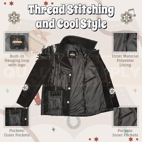 Image of Men's Traditional Cowboy Western Leather Jacket | Native American Authentic Suede Coat with Beaded & Fringed