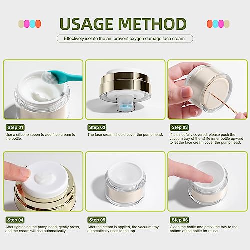 JPNK-Airless-Pump-Bottles-Empty-Cosmetic-Container-with-Silicone-Spatula-Set-for-Creams-Gels-Lotion-Toiletry-New-Gold