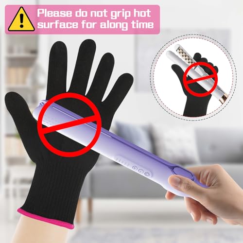 heat resistant gloves for styling - professional heat blocking reusable gloves for hair straightener flat iron amp curling wand pink edge