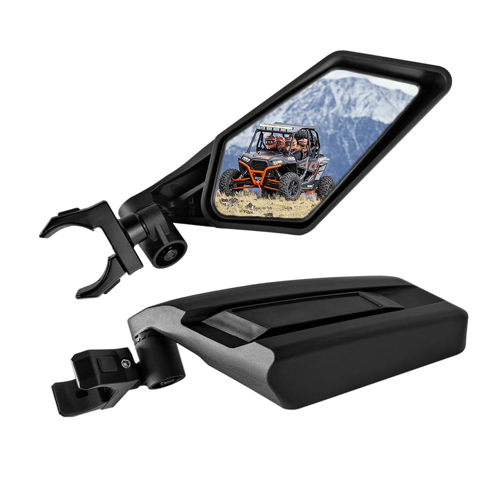 UTV Side Mirrors for 1.5"-2" Roll Bar Cage, UTV Rear View Side Mirrors w/Adjustable & Folding Design, Compatible with Polaris RZR, Can Am Maverick, Honda Pioneer, Kawasaki Teryx Mule Rhino YXZ