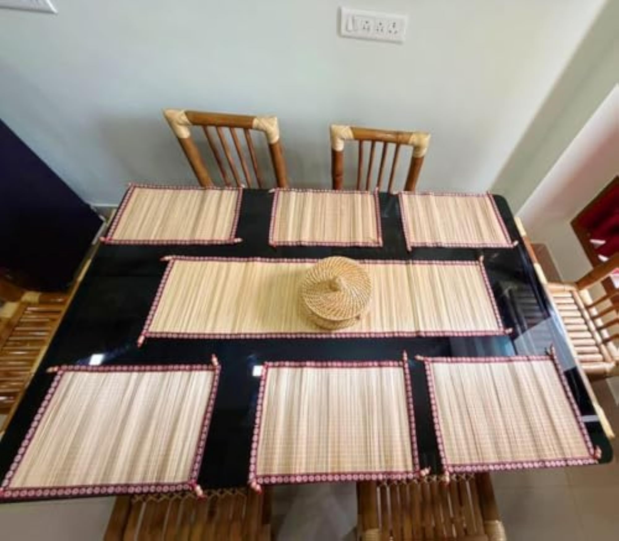 Handcrafted Bamboo Dining Table Mat Set with Runner