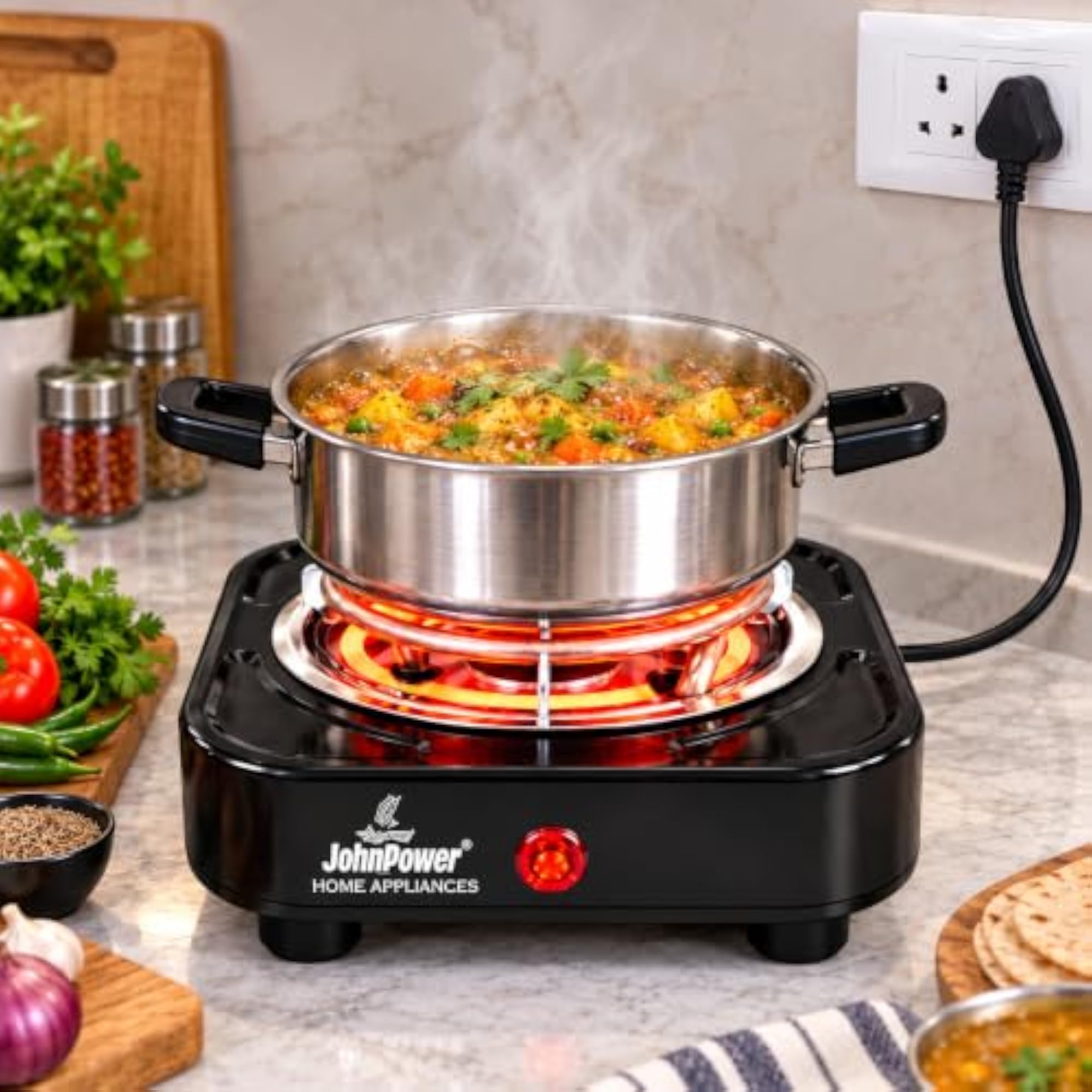 500W Single Burner Electric Coil Hot Plate, Black