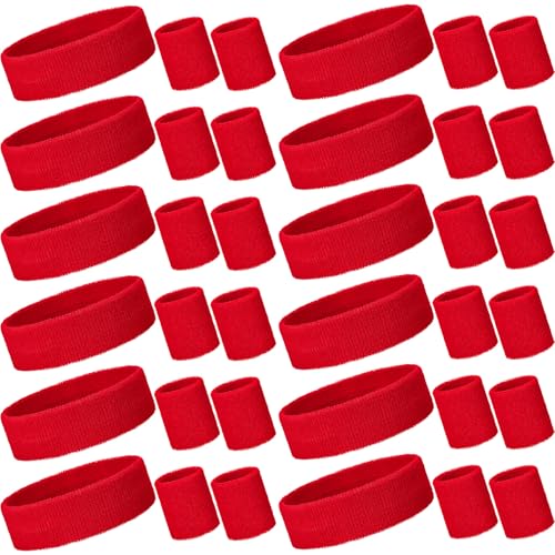 Image of Bememo 36 Pcs Neon Sweatbands Set for Kids 12 Headbands 24 Wristbands Bulk Sports Sweat Bands Athletic for Children Basketball Tennis Running Gym Student Gifts Glow Party
