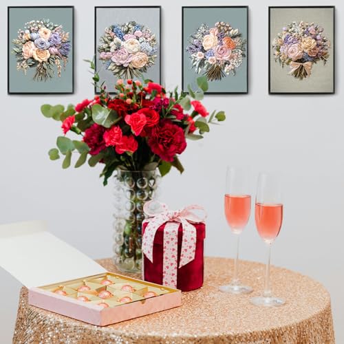 Image of FONNUY Bouquet Flowers Embroidery Kit for Beginners, Pre-Stamped Pattern Kits for Adults with Hoop, Easy to Follow Color Thread Needlework, 8'' Hoop (Captivating Allure)