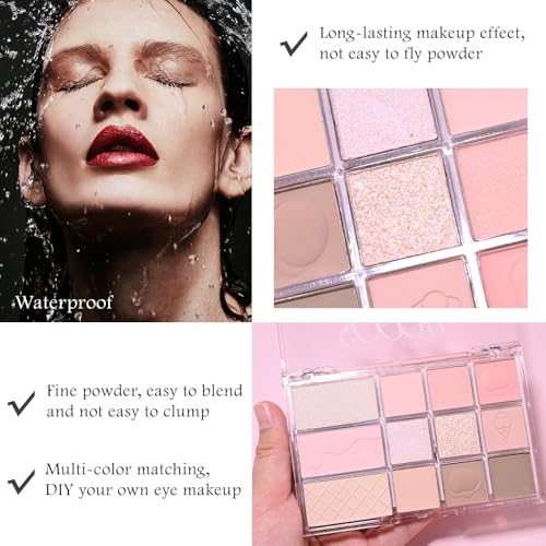 Image of SUAKE Nude Pink Eyeshadow Palette, Matte & Shimmer, High Pigmented 12 Colors Brown Purple Eye Shadow Primers for Eye Makeup, Korean Powder Palet de sombras de ojos (03# Ice Cream)