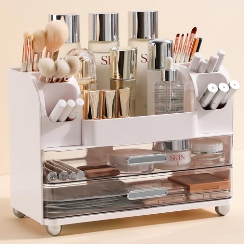 Anyoifax Makeup Organizer Countertop with Large Drawers, Vanity Organizer with Brush Holder, Skin...