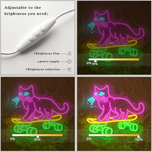Image of Cat Skateboard Neon Sign for Wall Decor Cat Neon Light Skateboard LED Neon Signs Colorful Led Neon Lights for Bedroom Pet Shop Skatepark Decoration