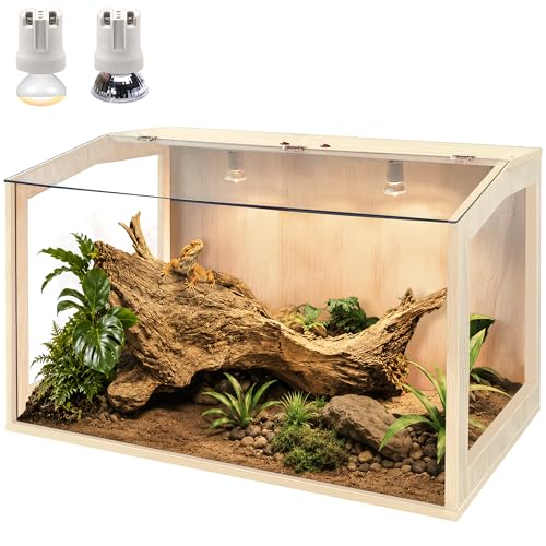 Image of PROLEE Bearded Dragon Tank, Lizard Tank with Clear Tempered Glass, Anti-Scratch Reptile Enclosure, Reptile Tank Built-in Light Fixtures with Switch (24X16X16inch,24 Gallon)