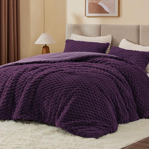 Image of BEDELITE Fluffy King Size Comforter Set - Purple Fleece Soft Comforter for King Size Bed, Luxury Warm Bedding Set for Winter, Fuzzy Bed Set 3 Pieces (1 Comforter, 2 Pillowcases)
