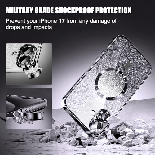 Image of Misscase for iPhone 17 Case Compatible with MagSafe,Built-in Camera Lens Protector Full Protection Soft TPU Anti-Scratch Anti-Fingerprint Magnetic Glitter Slim Case Cover 6.3 inch Black