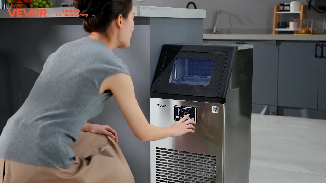 Image of VEVOR Commercial Ice Maker Machine, 100 lbs /24h with 28Lbs Storage, 45 Cubes per Cycle, Stainless Steel Freestanding & Under Counter Ice Maker with LED Display & Self-Cleaning, for Home Bar Restaurant
