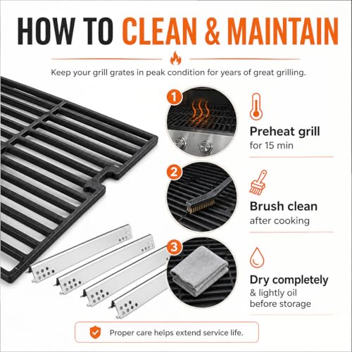 Image of Hisencn Grill Parts for Char-Broil Performance 4 Burner, Fits 463342119, 463347017, 463335517, 463347418, Cast Iron Cooking Grates 18 inch x 25 inch & Heat Plates G470-0004-W1A