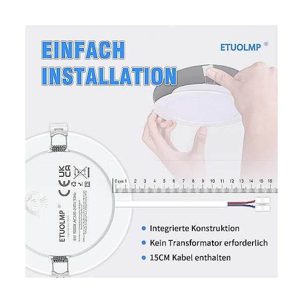ETUOLMP Led Einbaustrahler Flach IP44 6W Led Einbauleuchten Warmweiß 6er Set… – Bild 7