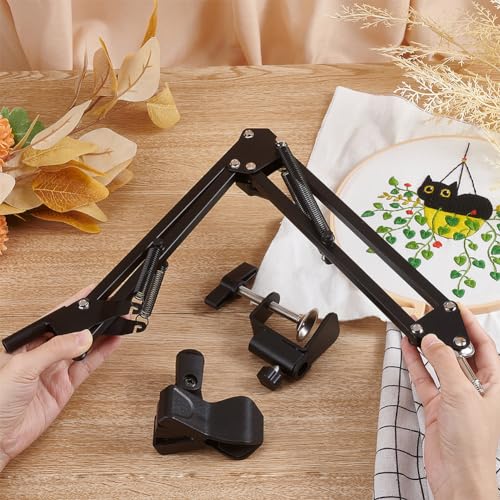 OLYCRAFT Black Embroidery Table Stand Kit 8mm Hole Hand Embroidery Stand Lap Folding Cross Stitch Stands Clamp Hand Embroider Hoop Holder 360 Rotated Embroider Holder Stands for Embroidery Hoops - Image 3