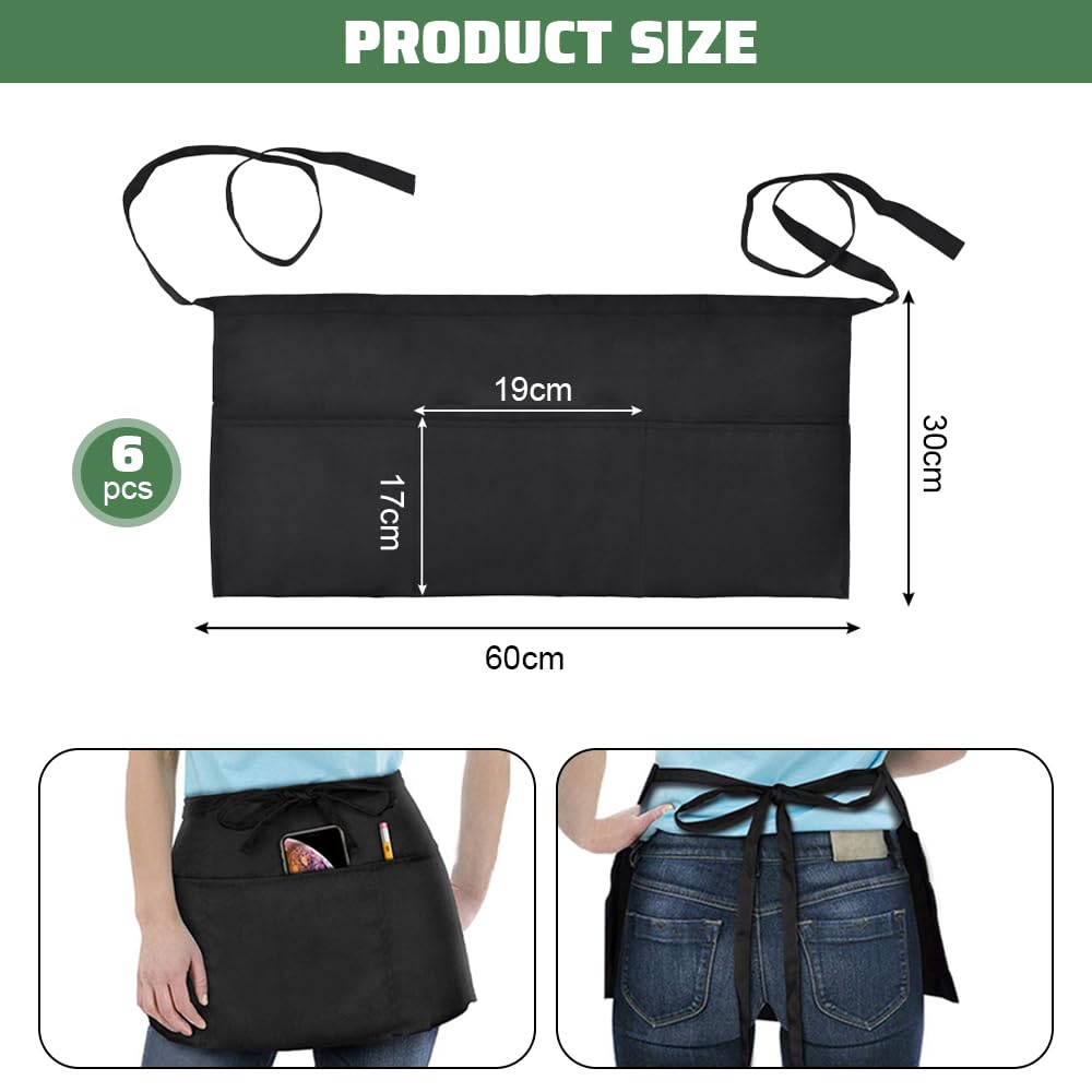 6 Pz Grembiule Nero, Corto Unisex 86 * 55cm, Grembiule da Barbecue con 3 Tasche
