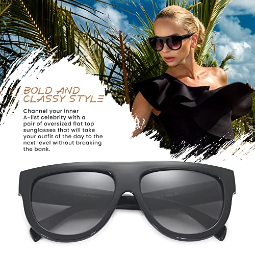 Women's Oversized Flat Top Fashion Sunglasses Trendy Big Square Designer Retro Sun Glasses Shades3