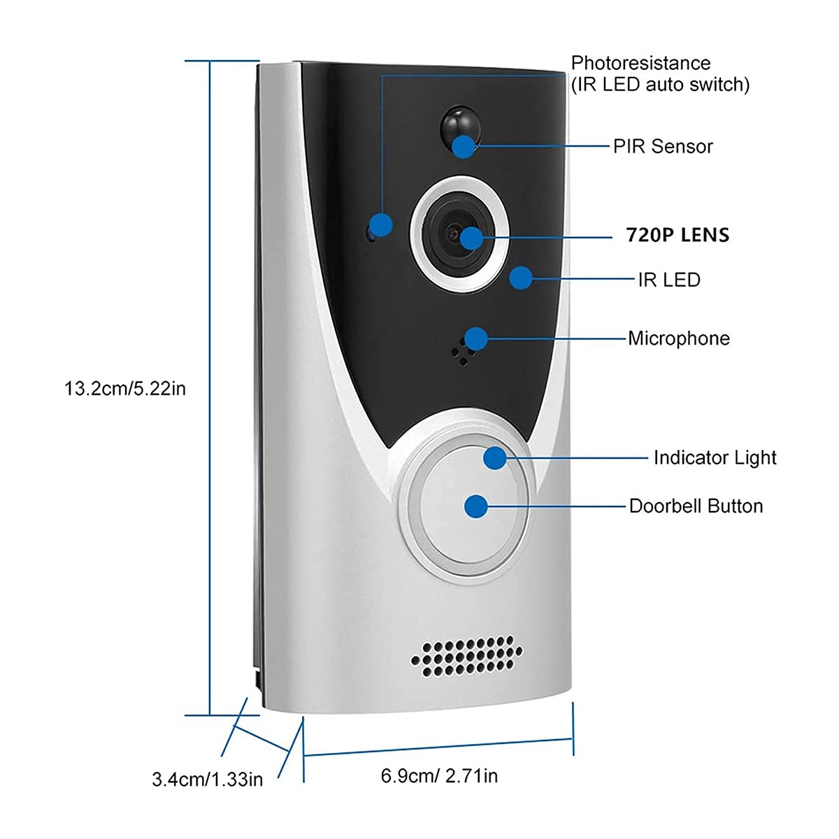 Timbre con vídeo, Timbre con vídeo Inteligente, detección Humana, resolución 720P/1080P, Audio bidireccional (B)