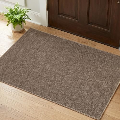 JoWiona Fußmatte Innen 60x90 cm, rutschfeste Schmutzfangmatte Waschbar mit Hoher Saugfähigkeit Eingangsmatte, Dünne Türmatte für Küche, Badezimmer und Hauseingang, Braun