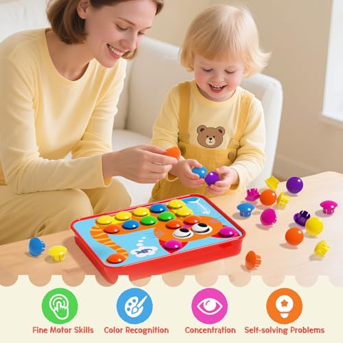 AMOSTING Steckspiel ab 2, Kinderspiele zum Lernen von Farben, Spielzeug ab 2 und 3 Jahre, 20 Bildvorlagen