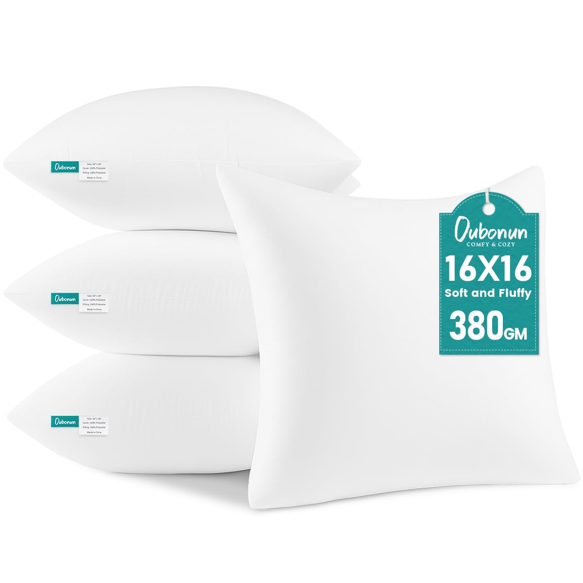 Oubonun 16 x 16 Throw Pillow Inserts Set of 4