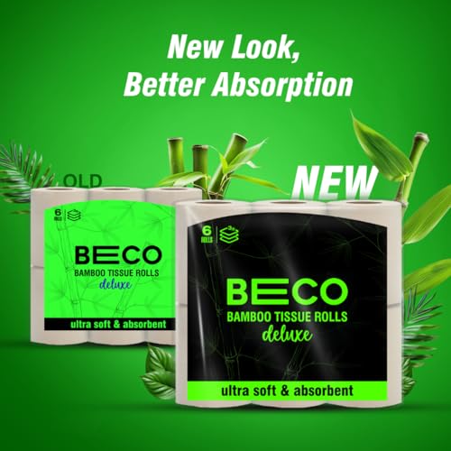 Image of Beco Bamboo 3-Ply Toilet Paper Roll 160 Pulls Each Pack of 6, 100% Natural, Unbleached and Eco-Friendly Tissue Papers