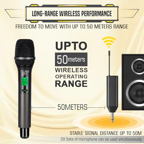 Image of CLAW CW-SR50H UHF Wireless Dynamic Microphone with Plug & Play Receiver, LED Display, One-Tap Mute, 50m Long Range, Rechargeable Metal Receiver for Karaoke, DJ & Stage