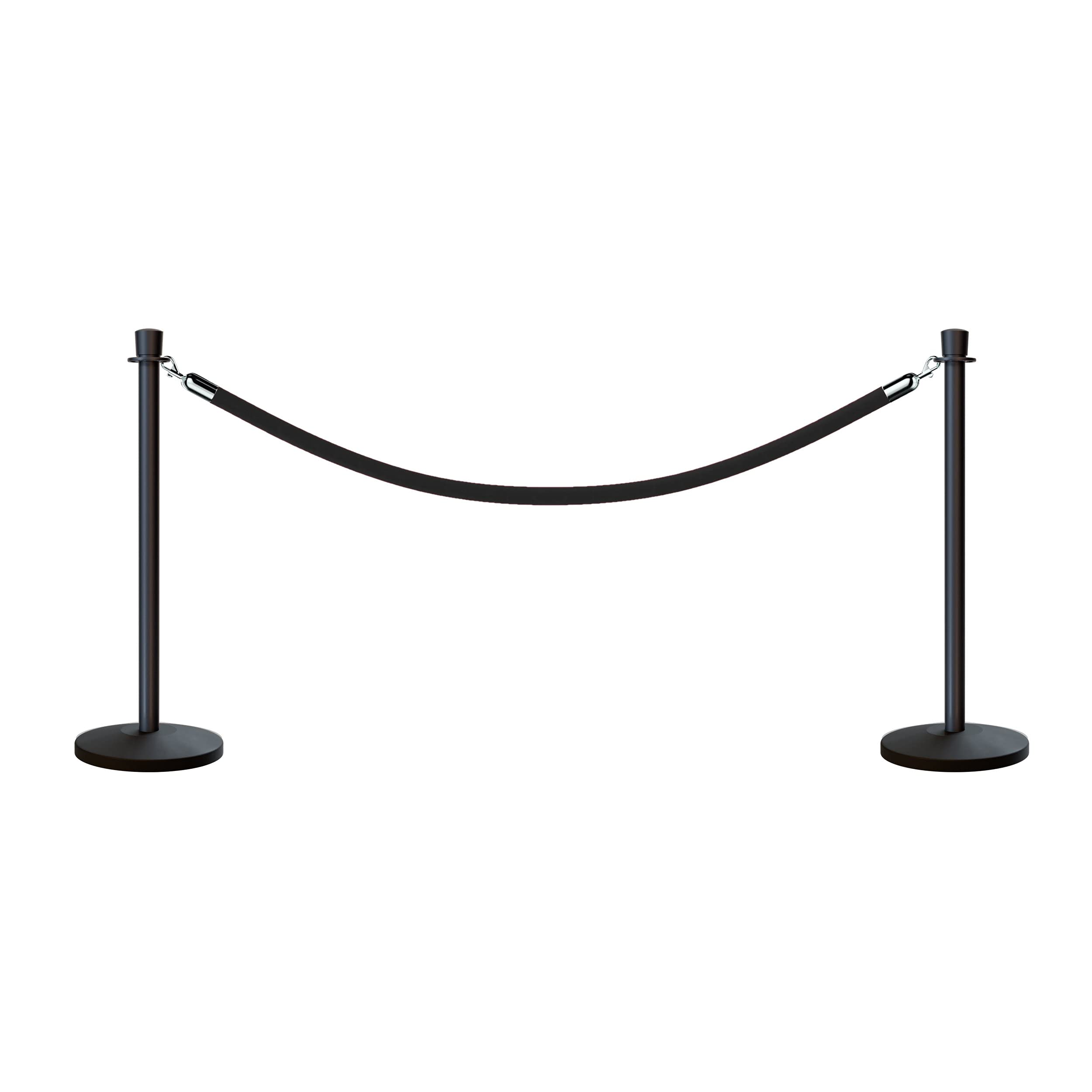 CCW Post and Rope Stanchion Kit with 2 Black Crown Top Posts and 1 Black Heavy Duty Velvet Cotton Core Rope (6ft.) in Polished Stainless Snap Ends