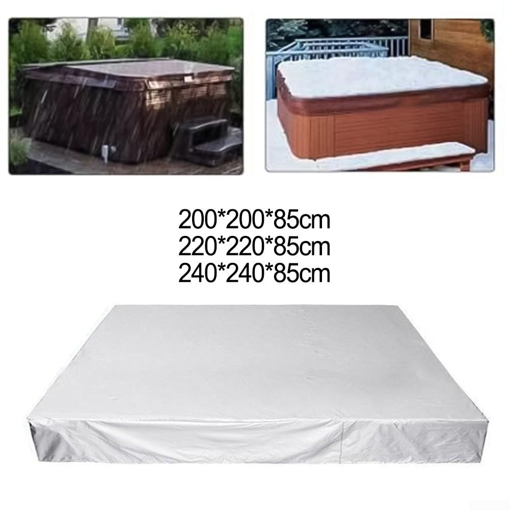 Couverture de spa isolante Oxford 210D avec porte d'accès pour protection contre les intempéries et la saleté - Argenté (3 options de taille) (200 x 200 x 85 cm)