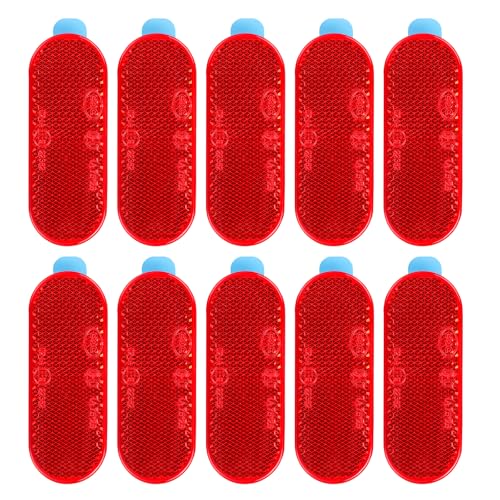 Image of 10 Pack Oval Reflectors Red Self Adhesive Quick Mount for Driveway Fence Gate Posts Trailers Safety Reflectors Automobiles Boats Mailboxes Reflector