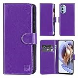 32nd Funda Flip Carcasa de Piel Tipo Billetera para Motorola Moto G31 & Moto G41 con Tapa y Cierre Magnético y Tarjetero - Morado
