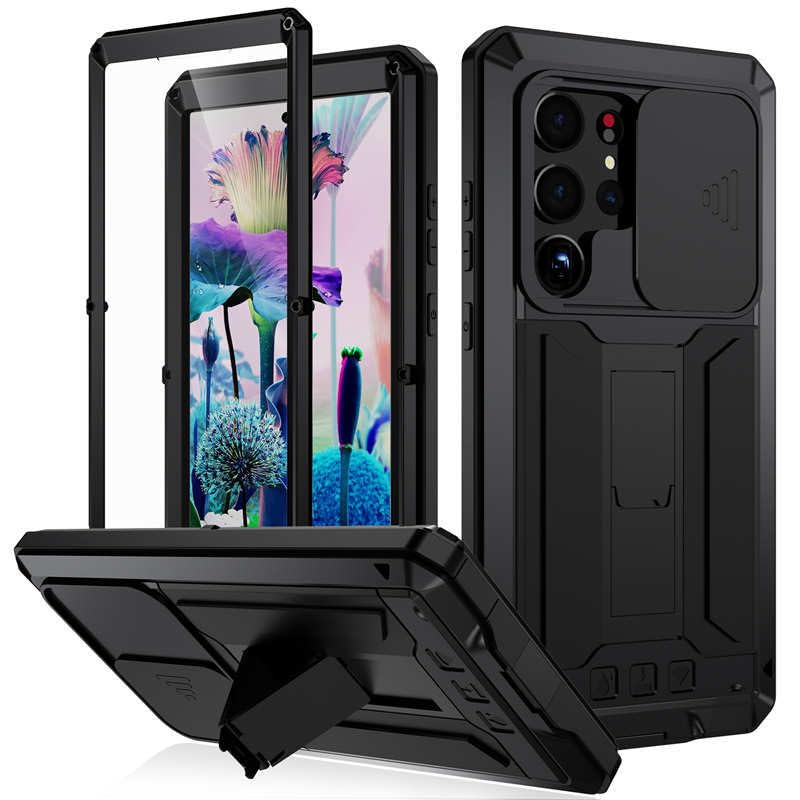 Coque antichoc Samsung S22 silicone rigide protection métal noire